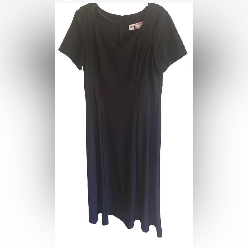 Black Long Evening Gown Black Beaded Top Worn 2 Times, Size 20
